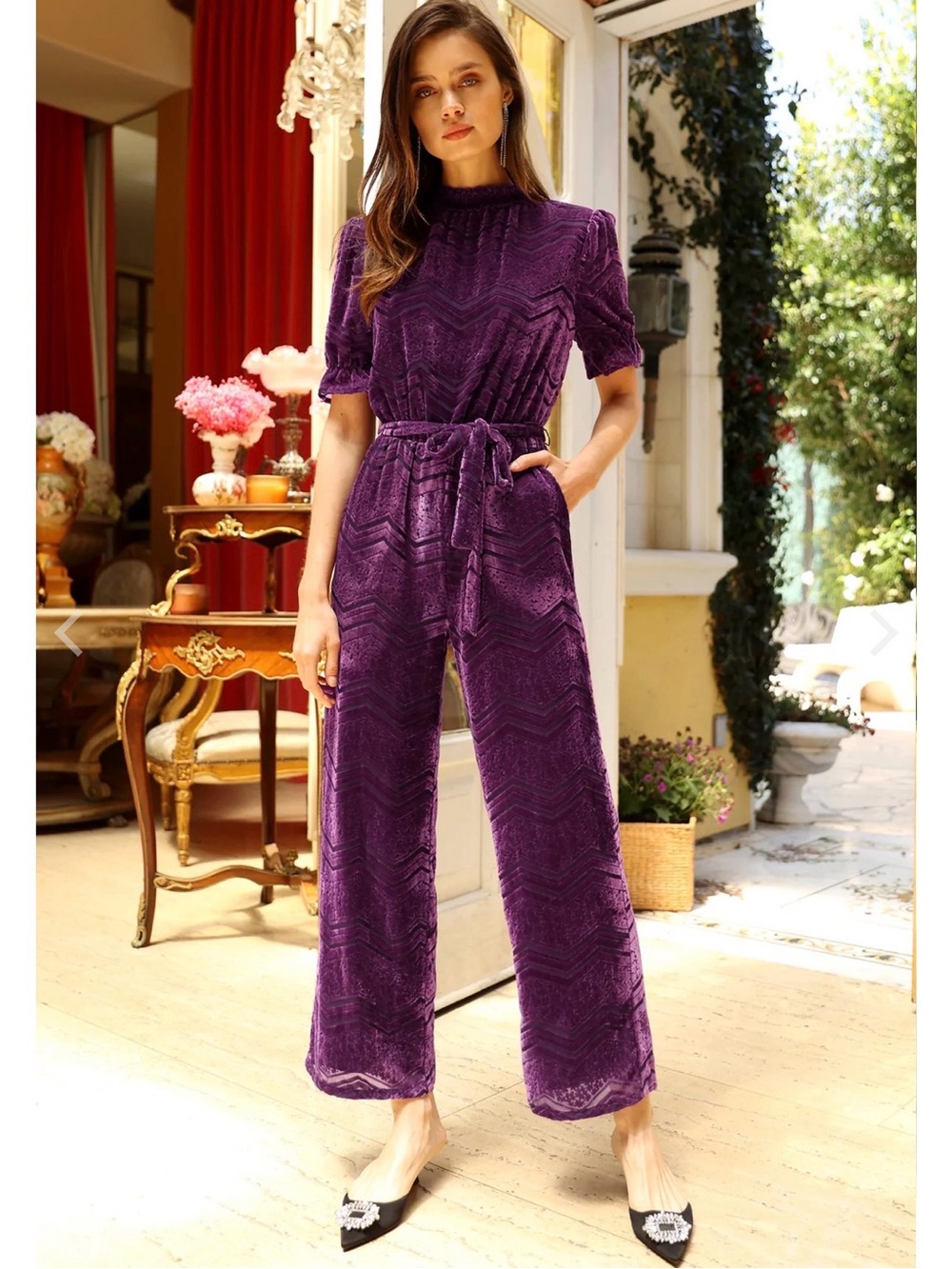 NWT Adelyn Rae Willow Velvet Burnout Open Back Jumpsuit